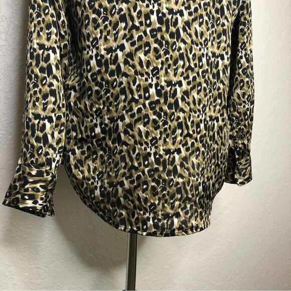 Equipment brown black tan leopard animal print button down top size Large - Picture 12 of 14